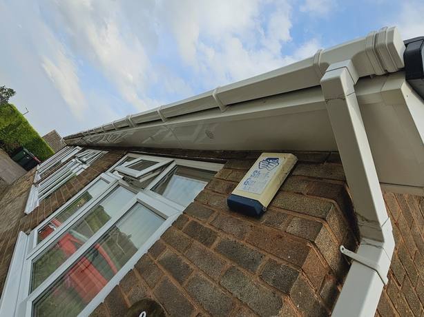 Bright white fascia, soffit and guttering after cleaning