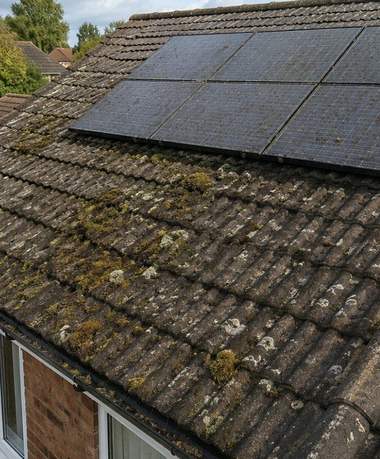 Solar panels dirty and filmed over before cleaning
